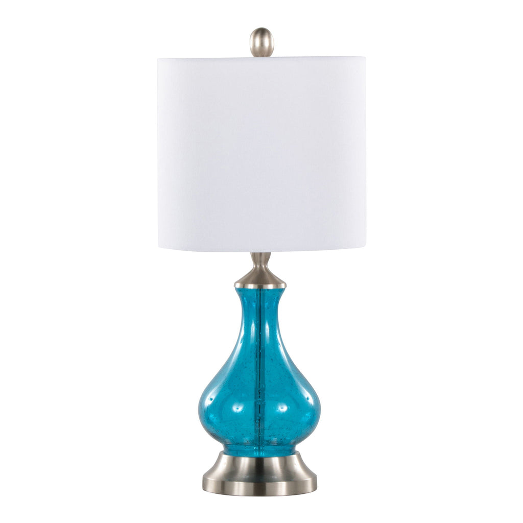 Contemporary Table Lamp with Seeded Glass - Clear Sapphire Blue / Nickel / White