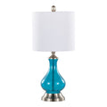Contemporary Table Lamp with Seeded Glass - Clear Sapphire Blue / Nickel / White