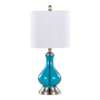 Contemporary Table Lamp with Seeded Glass - Clear Sapphire Blue / Nickel / White