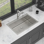 Brushed Nickel Drop-In Kitchen Sink with Pull-Out Faucet and Soap Dispenser - Gray
