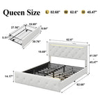 Upholstered Storage Bed Frame with LED Lights and Drawers – White or Black