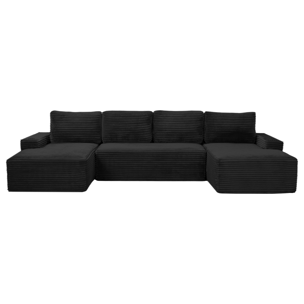 Compressible U-Shaped Sectional Sofa Set with Built-In Cup Holders - Corduroy