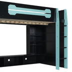 Full Size Wood Loft Bed with Desk and RGB Light - Cloud