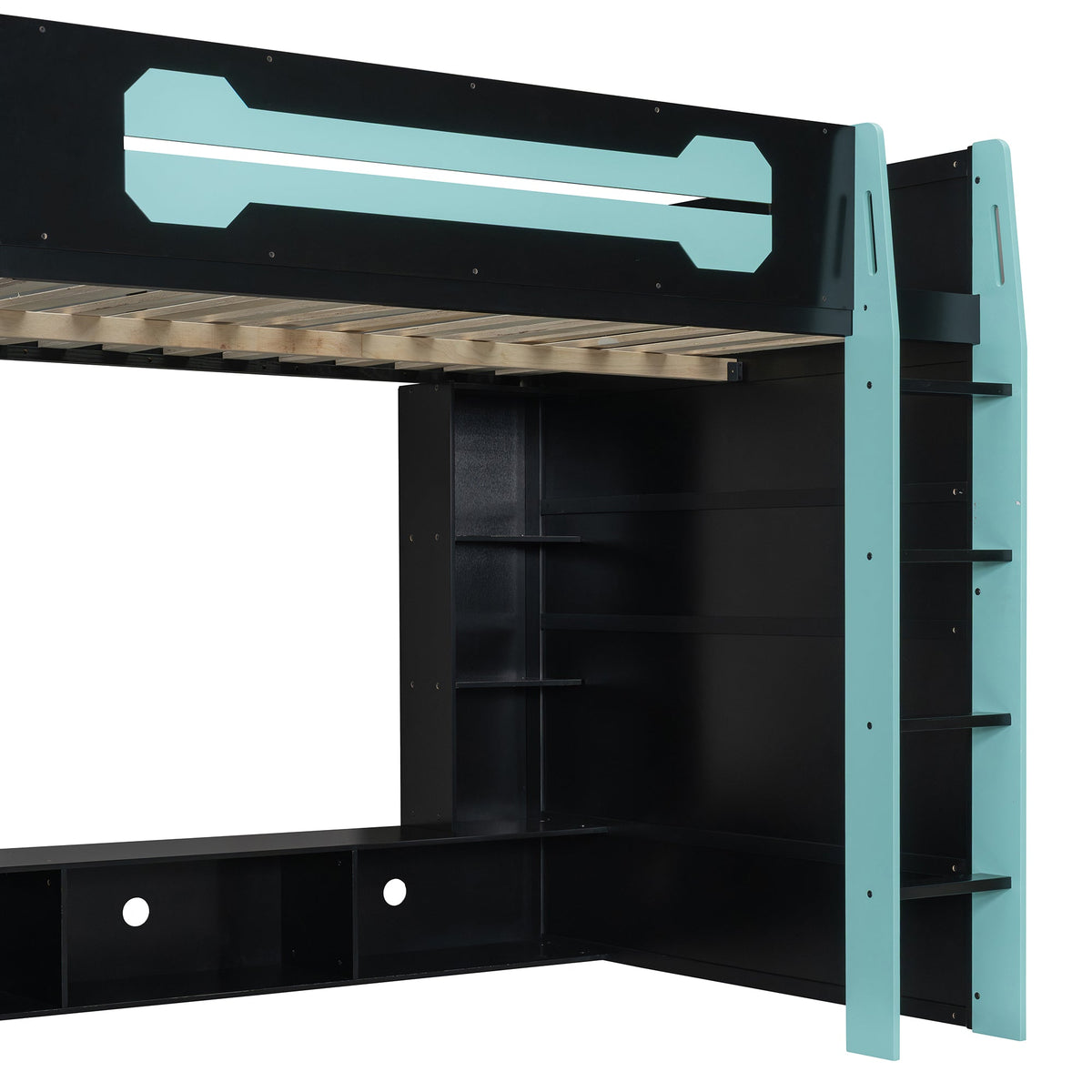Full Size Wood Loft Bed with Desk and RGB Light - Cloud