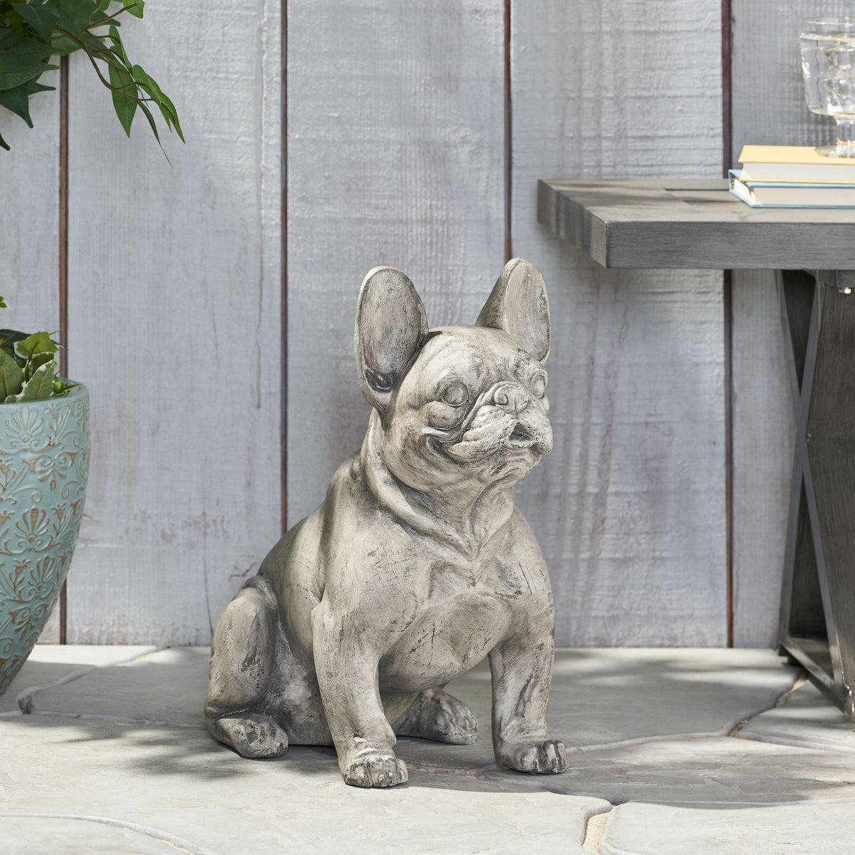 French Bulldog Garden Sculpture with Weather-Resistant Finish - Gray