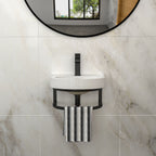 Wall Mounted Bathroom Sink with Towel Bar and Faucet - White / Black