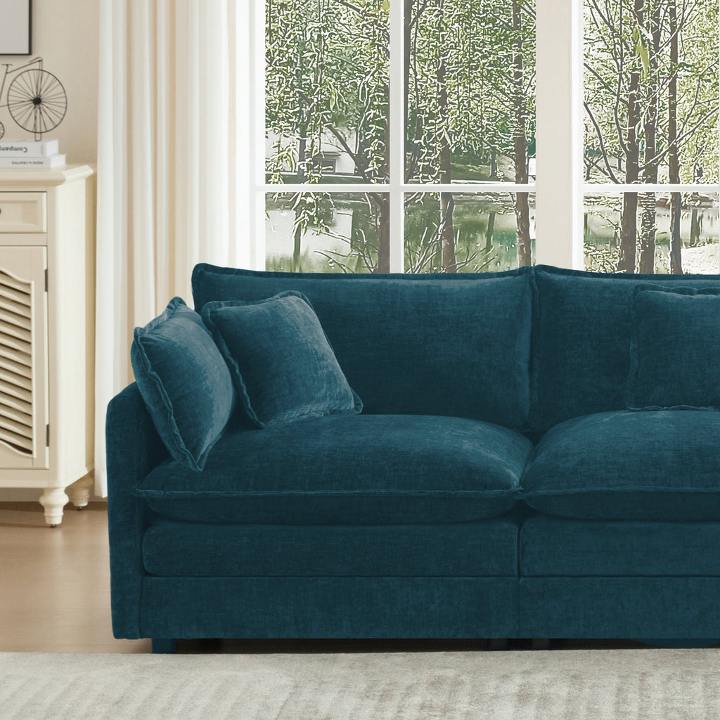Comfortable Deep Seat Modular 3 Seater Sectional Sofa with Ottomans - Chenille