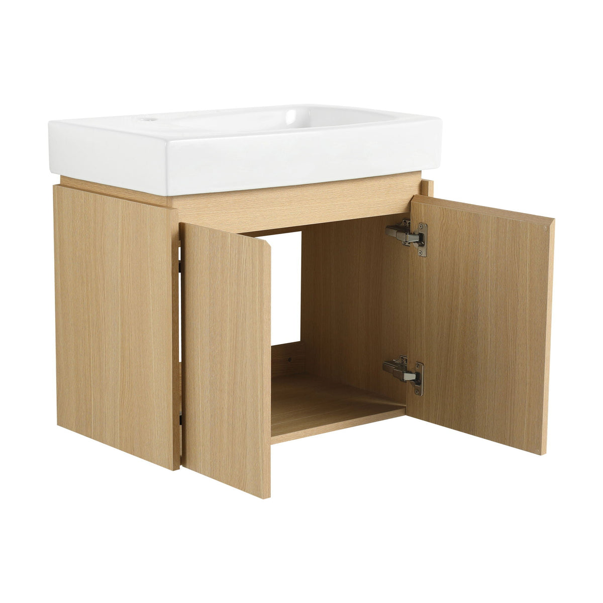 Modern Bathroom Vanity with Ceramic Basin and Storage Cabinet - Light Brown, Black, or White