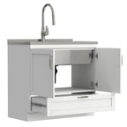 Deluxe Laundry Cabinet with Pull-Out Faucet and Stainless Steel Sink - White