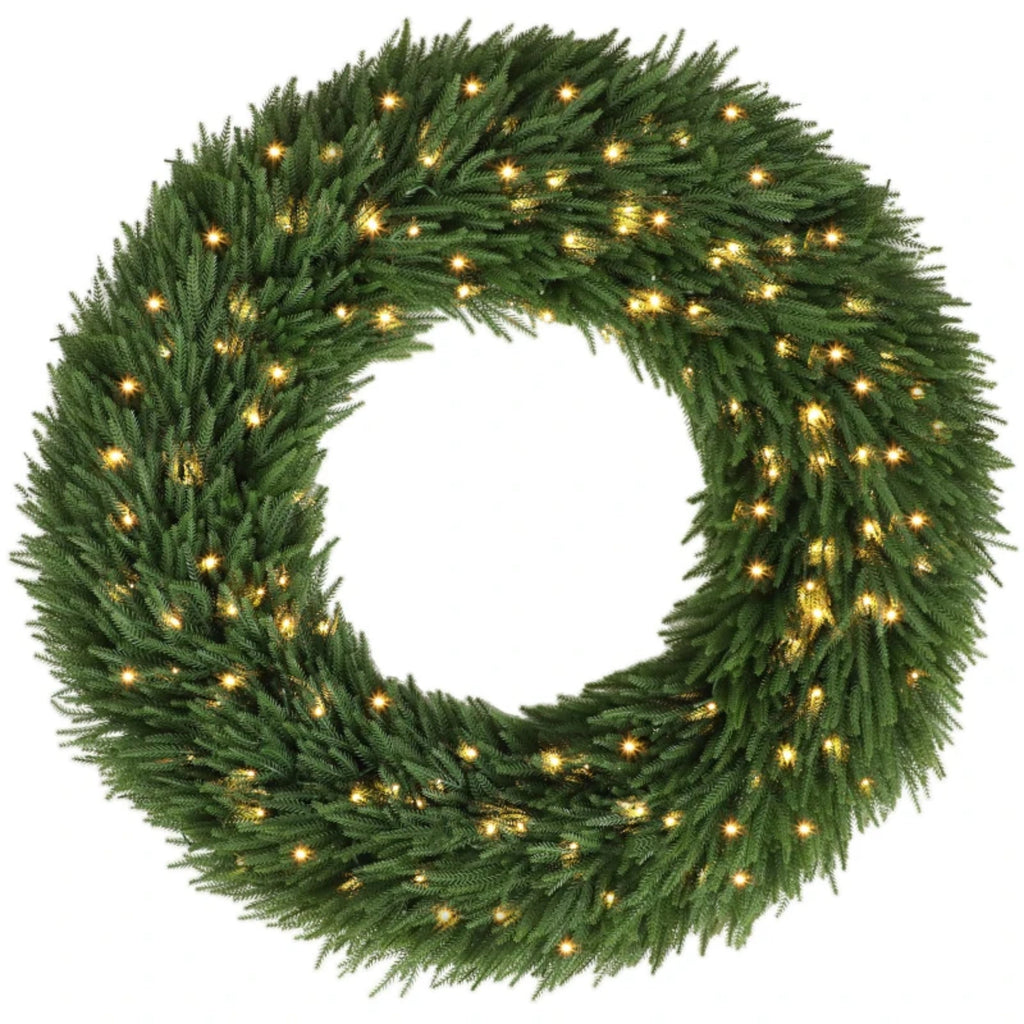 48" Artificial Norfolk Pine Christmas Wreath with LED Lights - Green