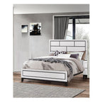 Contemporary Low Profile Bed With Geometric Headboard - White