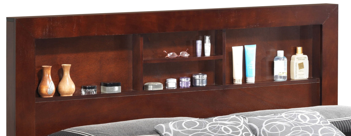Transitional Storage Bed with Headboard Shelving - Multiple Colors