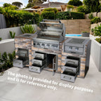 Built-In Outdoor Kitchen LPG Gas Grill with Ice Box and BBQ Tool Set - Silver
