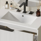 Fluted Bathroom Vanity with Ceramic Sink and Moisture-Proof Cabinet - 30" Wide