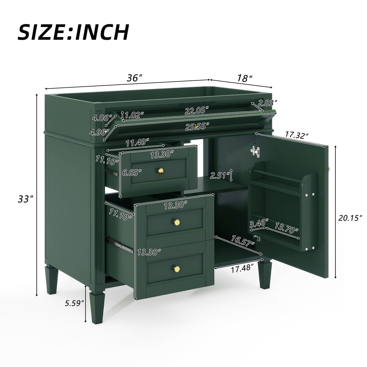 Bathroom Vanity with 2 Drawers and Tip-Out Storage - Multiple Colors