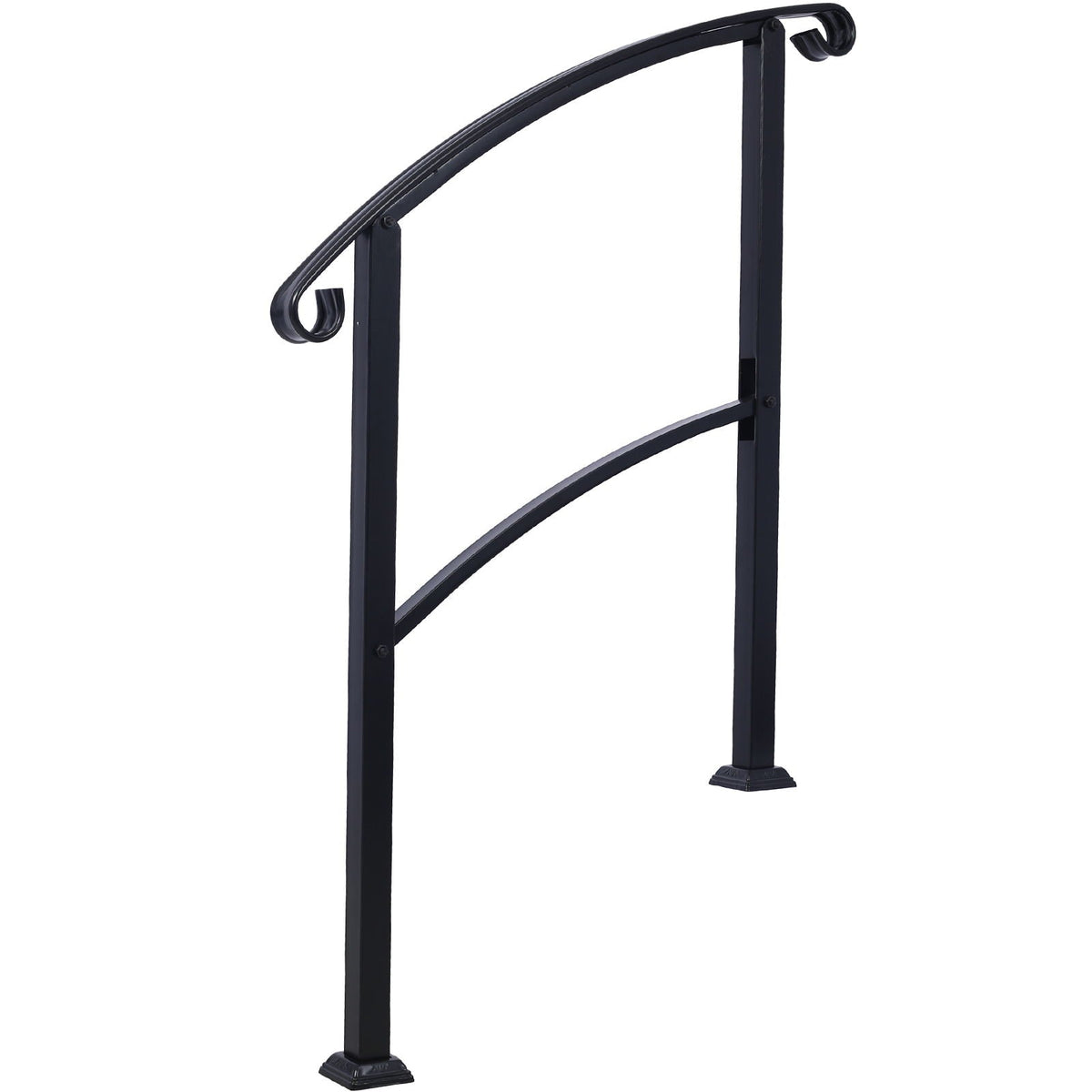 Black Wrought Iron Outdoor Step Handrail with Flexible Installation - Fits 1 to 3 Steps
