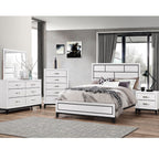 Contemporary Low Profile Bed With Geometric Headboard - White