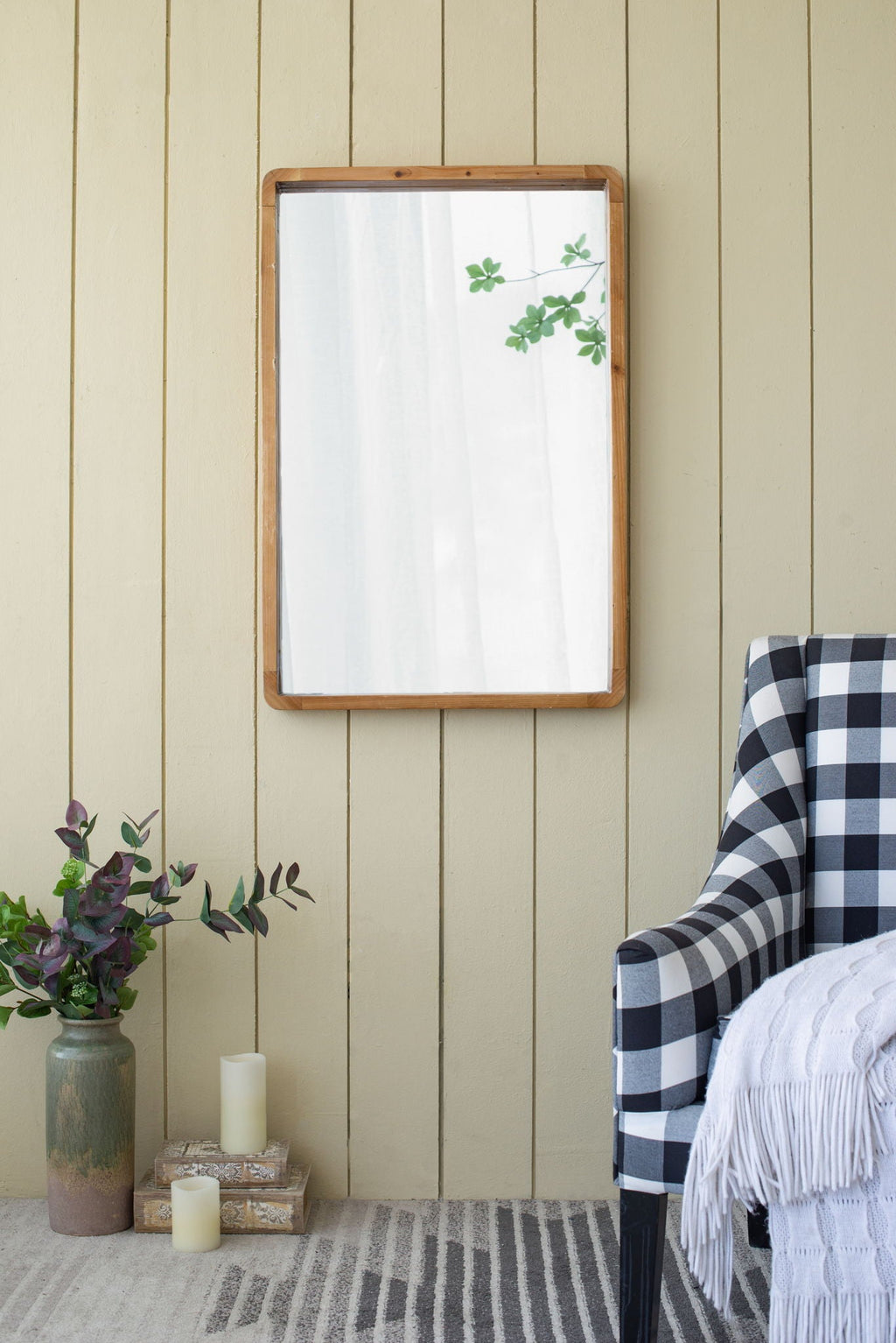 Rectangle Wood Farmhouse Wall Mirror with Reinforced Hanging Hook - Brown