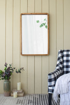 Rectangle Wood Farmhouse Wall Mirror with Reinforced Hanging Hook - Brown