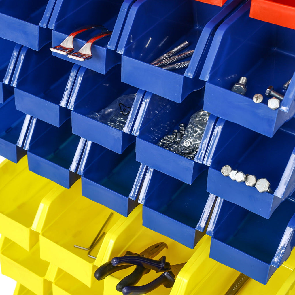 90 Parts Bin Shelving Storage Organizer with Locking Wheels - Black/Yellow