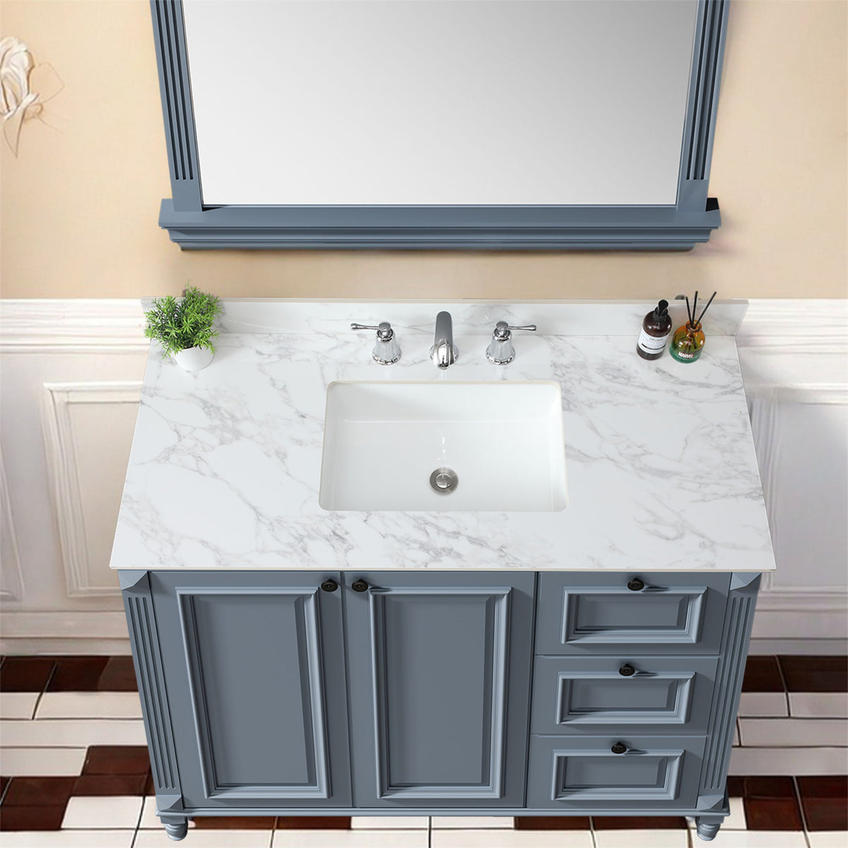 Elegant Sintered Stone Bathroom Vanity Top with Rectangular Undermount Ceramic Sink - White