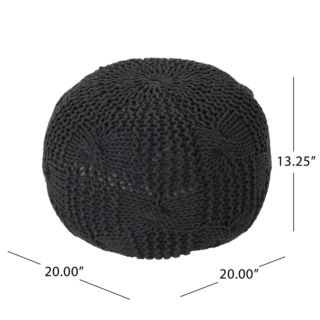Knitted Round Pouf with Polystyrene Bead Fill - Beige or Dark Gray