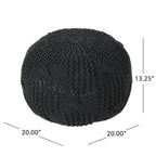 Knitted Round Pouf with Polystyrene Bead Fill - Beige or Dark Gray