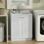 Laundry Cabinet with Stainless Steel Sink and Faucet - White