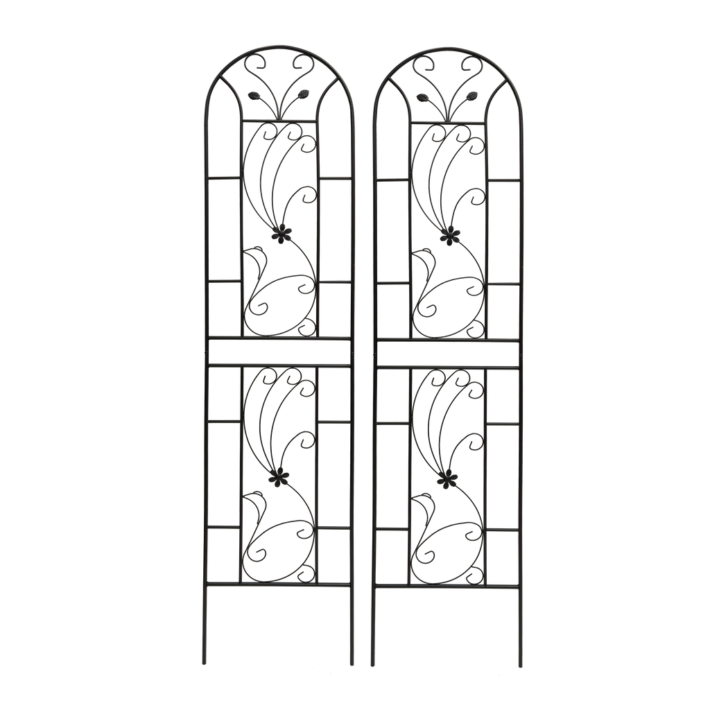 4 Pack Metal Garden Trellis with Decorative Peacock Design - Rustproof Iron