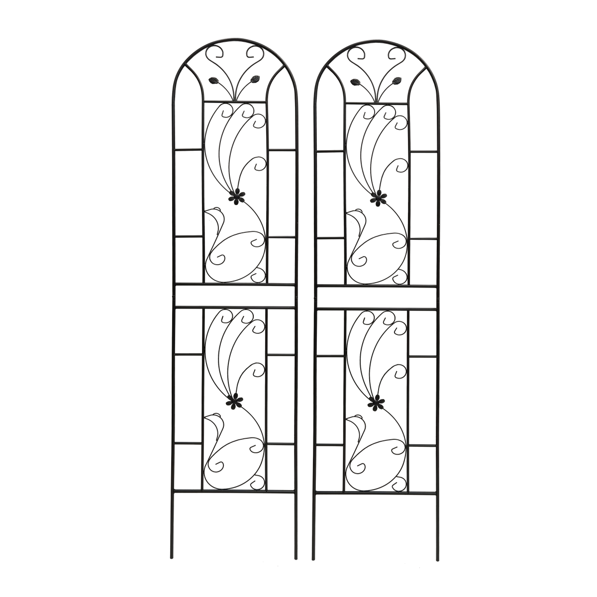 4 Pack Metal Garden Trellis with Decorative Peacock Design - Rustproof Iron
