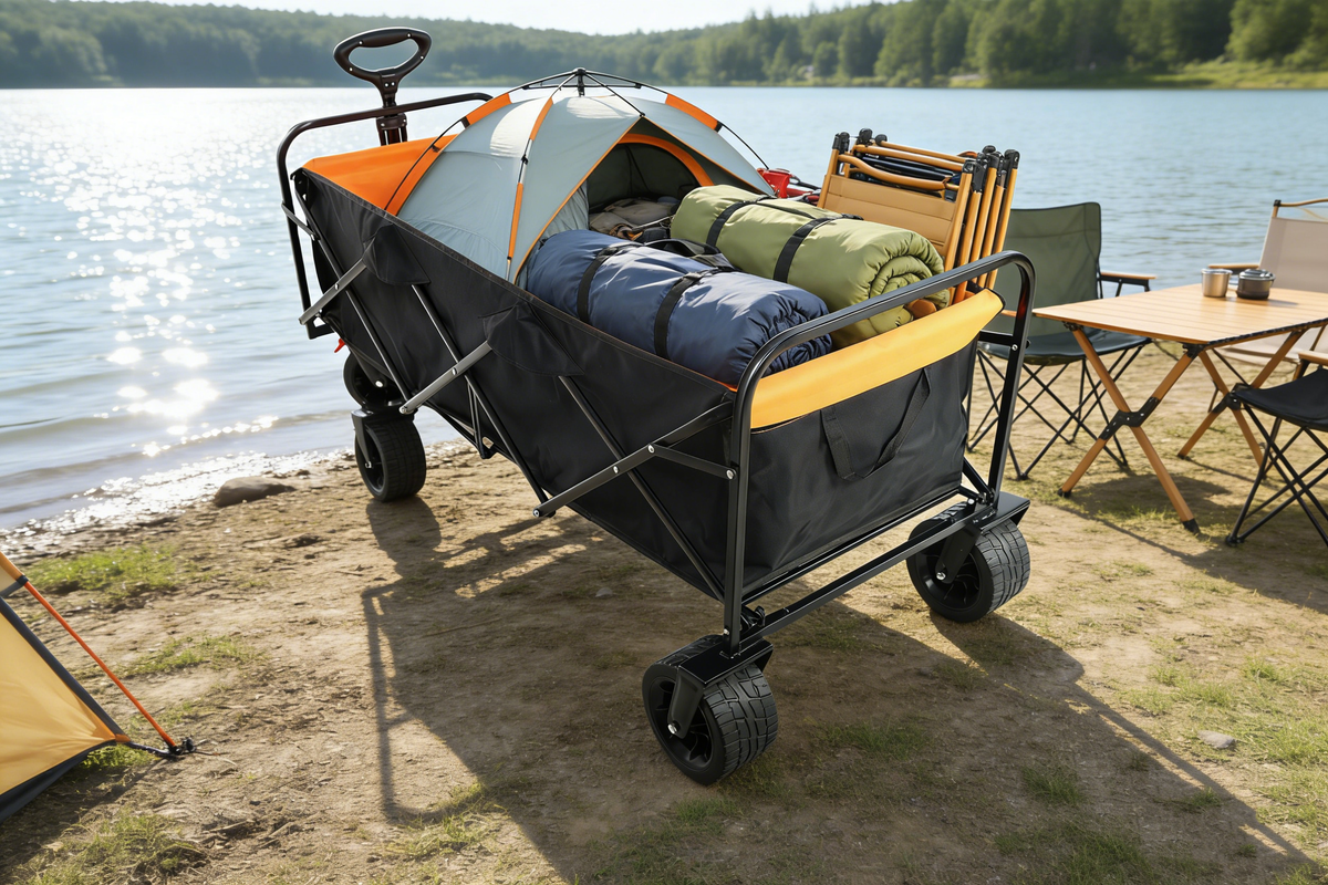 Large Capacity Folding Outdoor Wagon Cart with Extender - Black & Orange