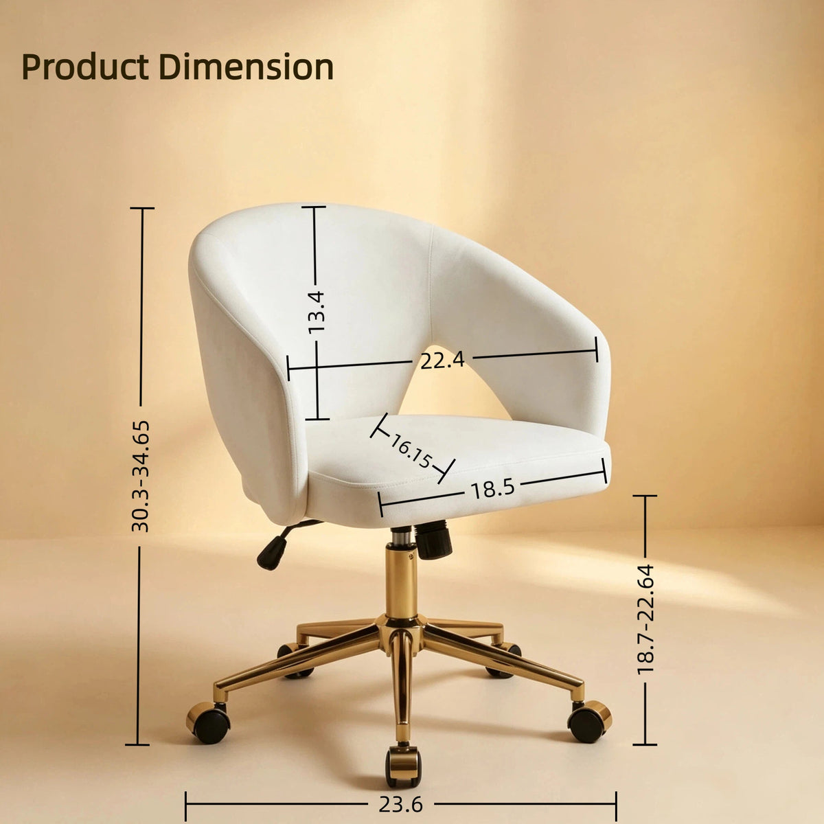Adjustable White Office Chair with Ergonomic Support - Velvet Finish