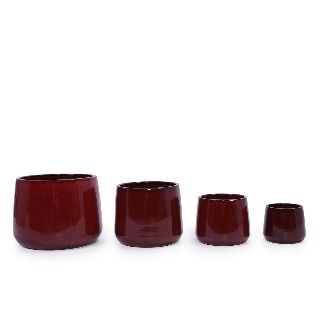 Bean Paste Red 4-Piece Ceramic Planter Pot Set with Drainage Hole - Indoor Outdoor