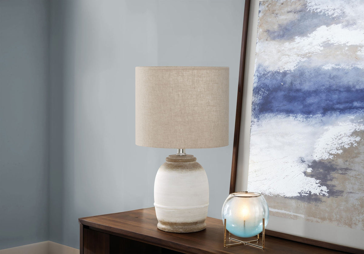 Contemporary Resin Table Lamp with Linen-Blend Shade - Cream