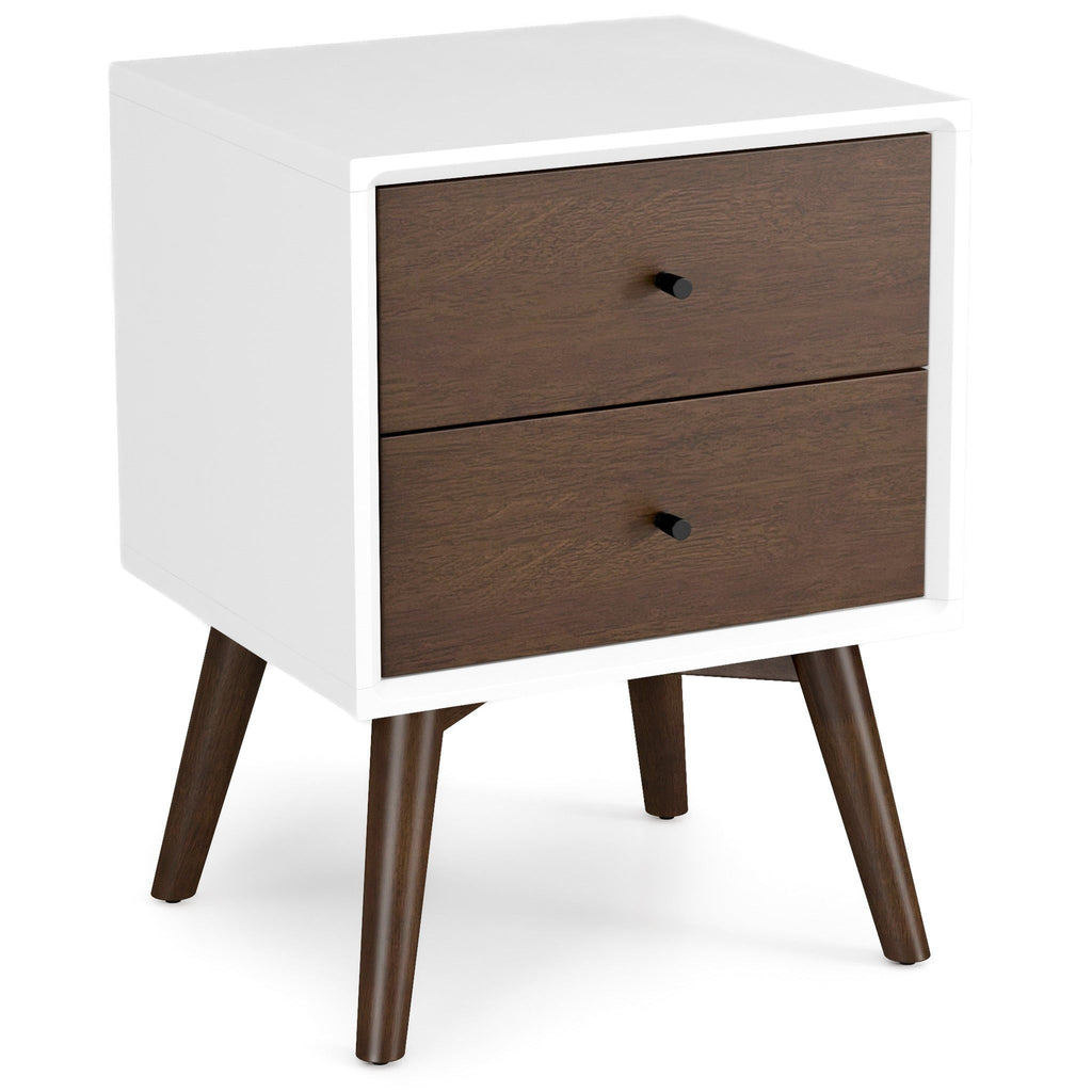 Mid-Century Modern Night Stand with 2 Drawers - Dark Brown or White