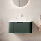 DINA 30" Bathroom Vanity with Floating Curved Edges and Crystal Glass Basin - Sintered Stone Top