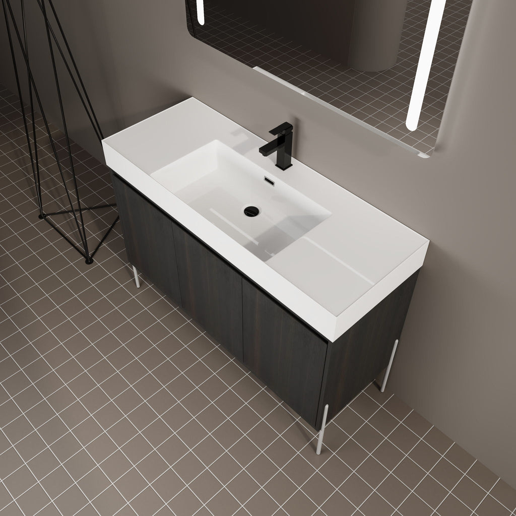 Freestanding Bathroom Vanity With Resin Sink And Storage Cabinet