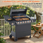 6 Burner Gas Grill with Side Burner - Black