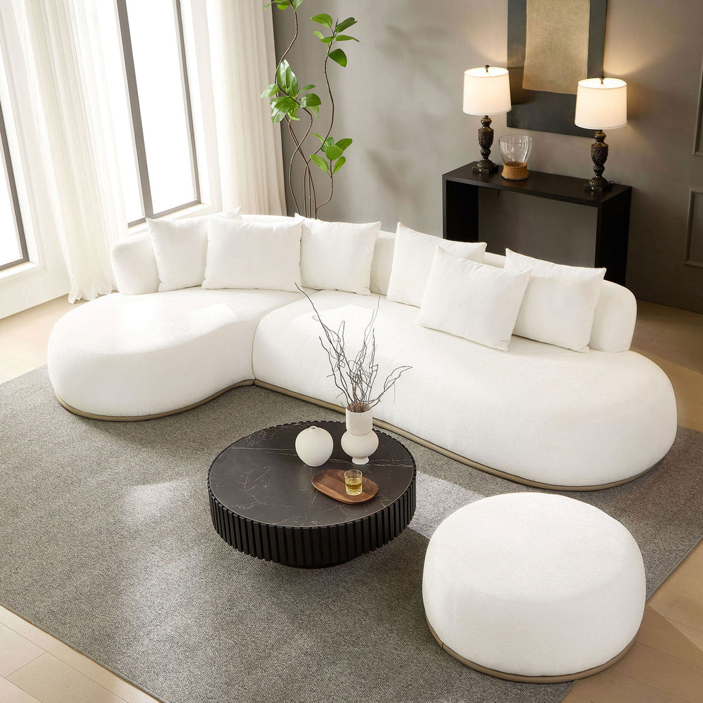 Oversized L-Shape Sectional Sofa with Ottoman with Spacious Seating - Beige
