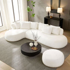 Oversized L-Shape Sectional Sofa with Ottoman with Spacious Seating - Beige