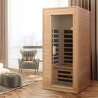 Hemlock Far Infrared Roof Embedded Indoor Sauna Room with LCD Controls - Light Brown