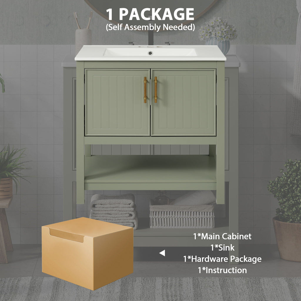 Elegant Bathroom Vanity with Ceramic Sink and Storage - White or Green
