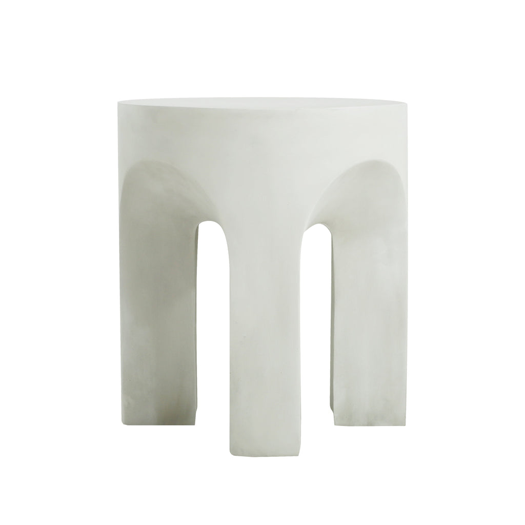 Outdoor Round Top Side Table with Lightweight Concrete Construction - Antique White