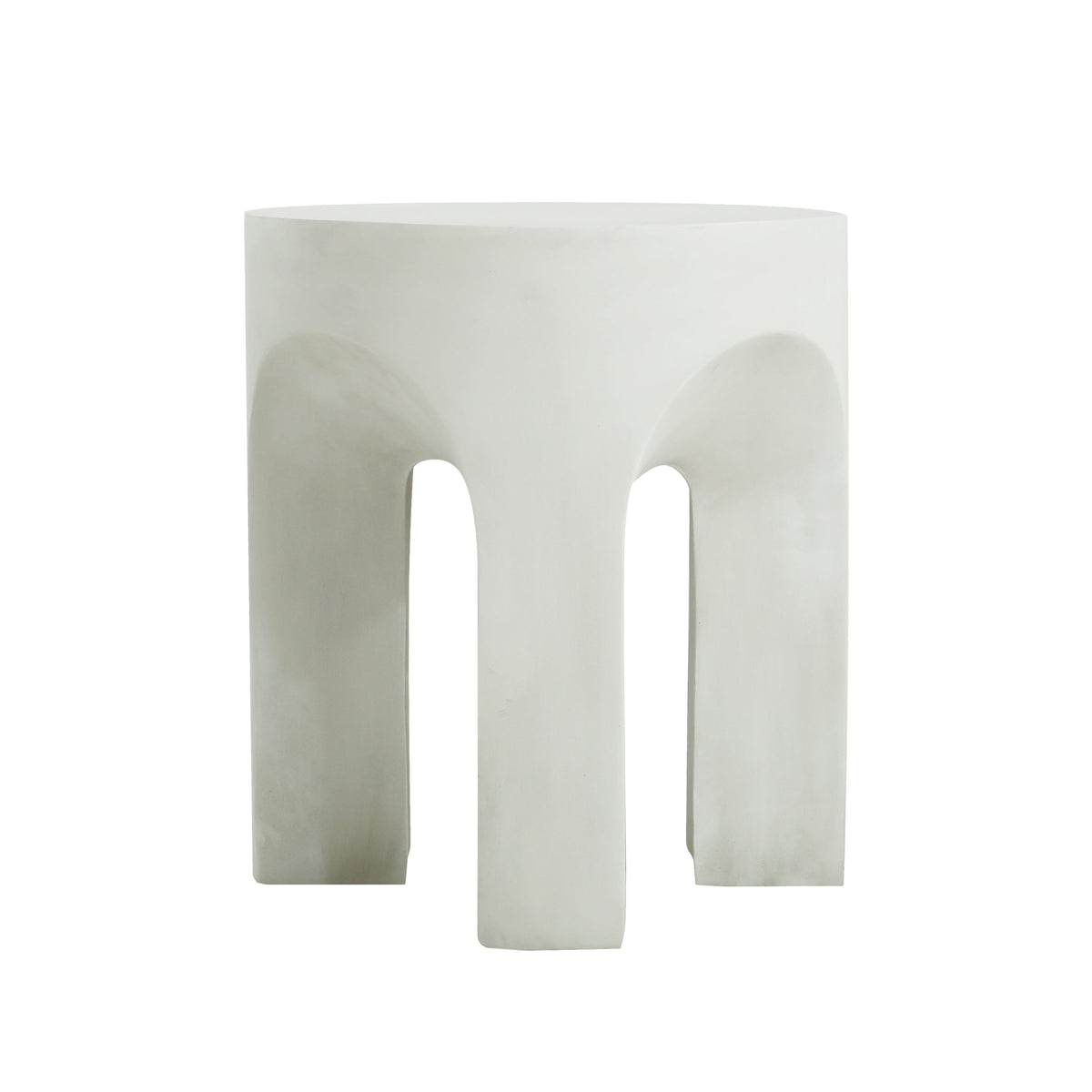Outdoor Round Top Side Table with Lightweight Concrete Construction - Antique White