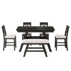 6 Piece Counter Height Dining Table Set with Storage Shelf - Espresso Wood