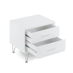 White Accent Table with Storage Drawers and Chrome Legs