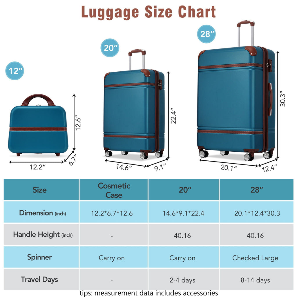 Hardshell Luggage Set 3-Piece Spinner with TSA Lock - Lightweight, Multiple Colors