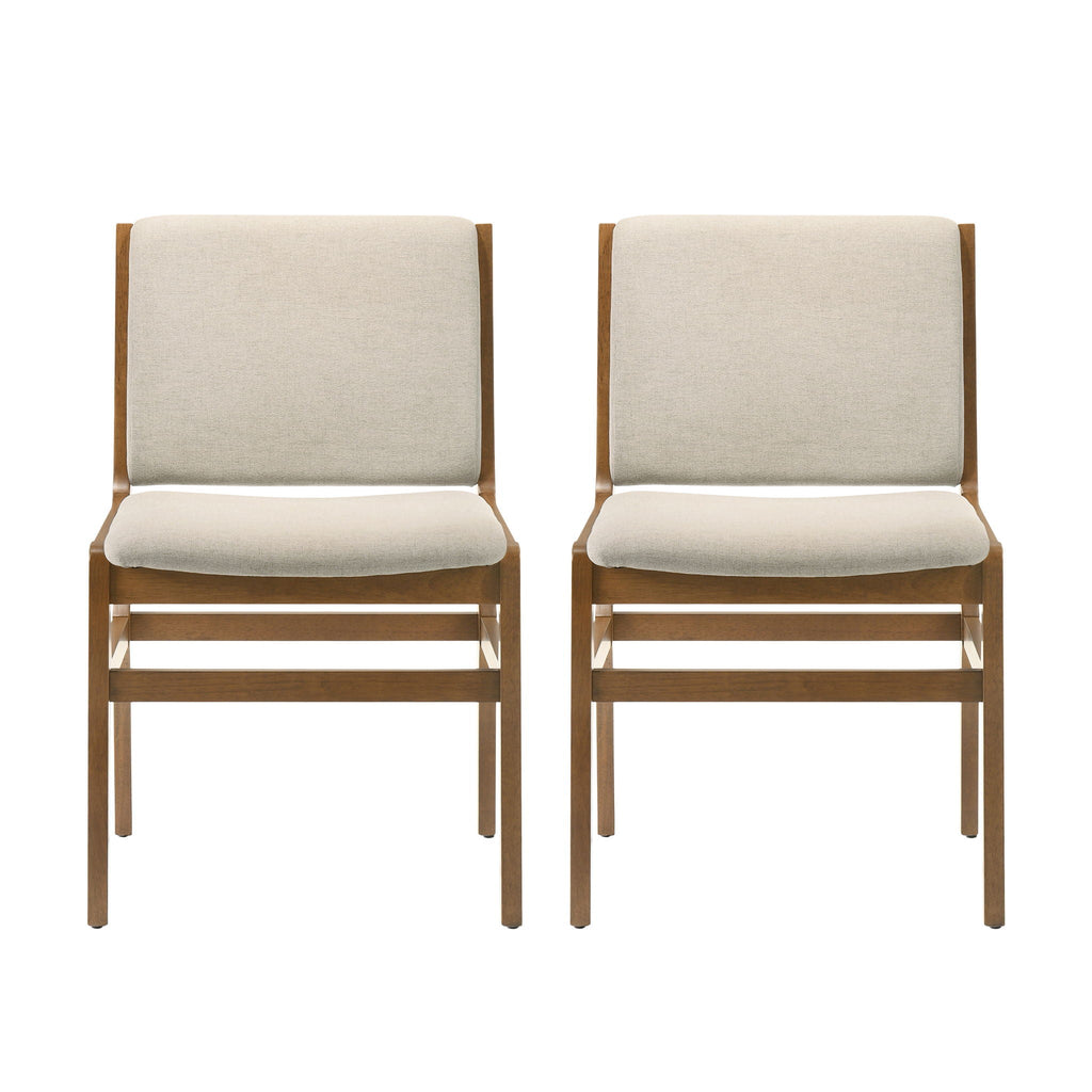 Contemporary Dining Chair Set with Upholstered Fabric Seats - Light Brown