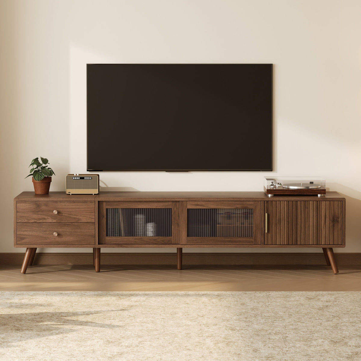 76" TV Stand with Storage Cabinets - Natural