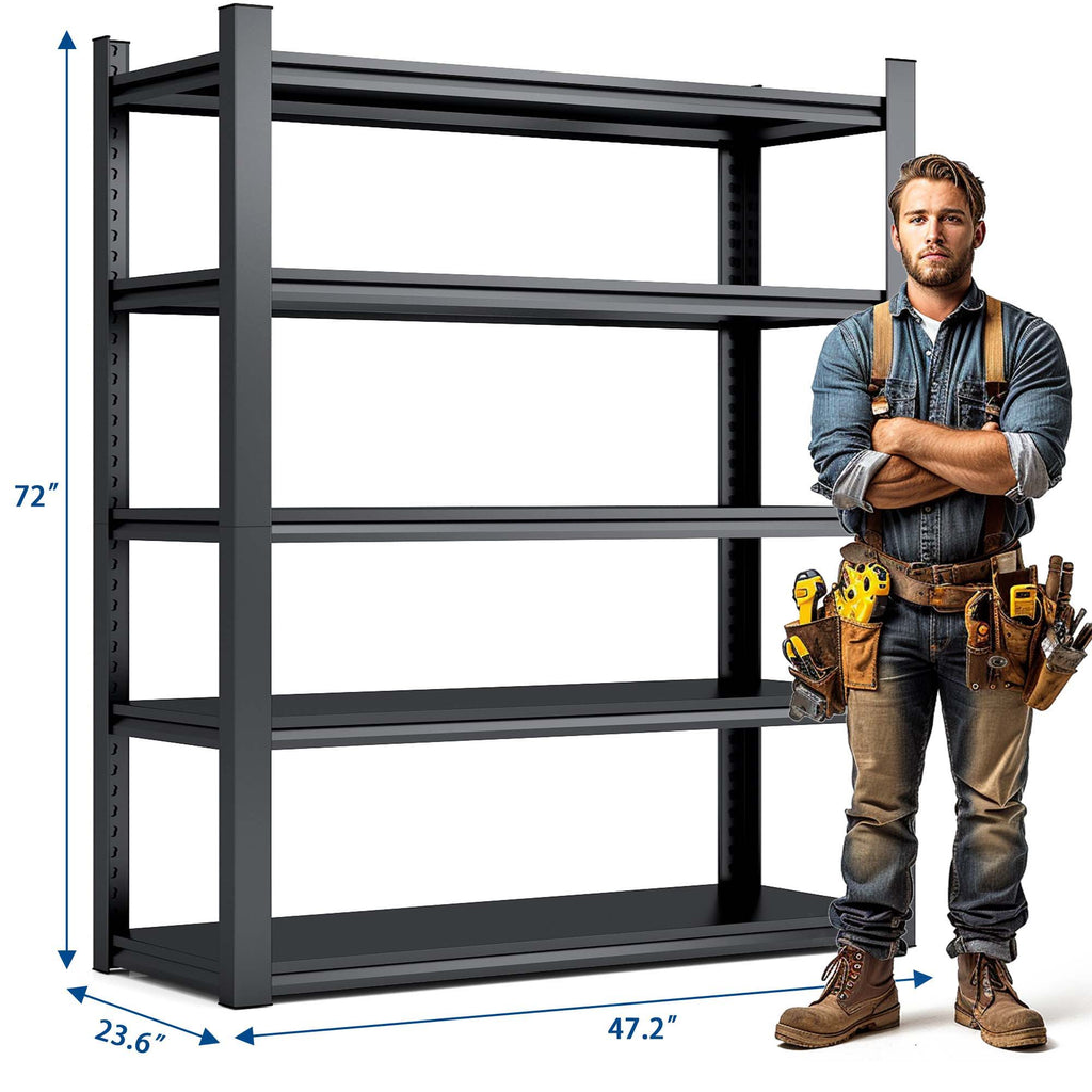 Heavy Duty Metal Garage Shelving Unit with Adjustable Shelves - Black